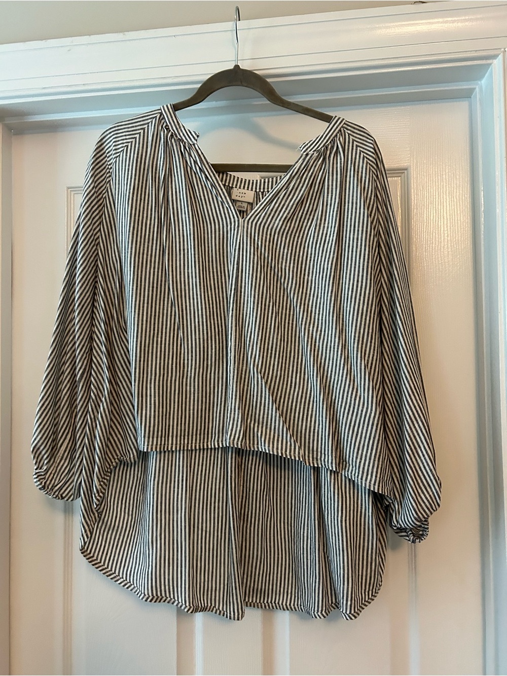 a new day Black and White Striped V-Neck High-Low Tunic